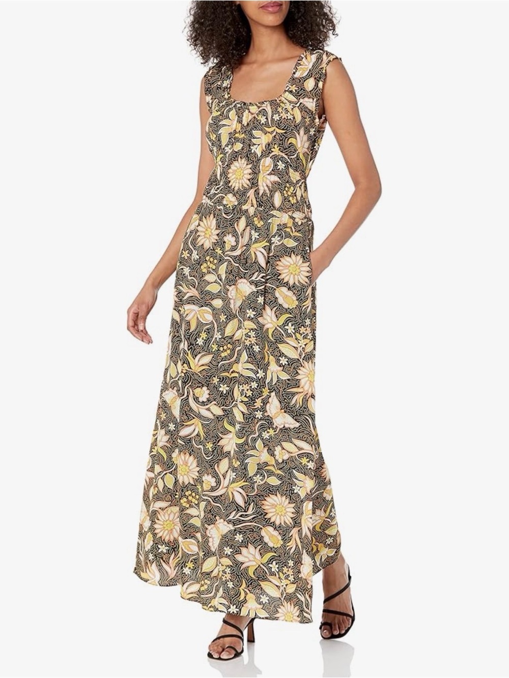 The Kooples Floral Scoop-Neck Maxi Dress in Yellow and Black